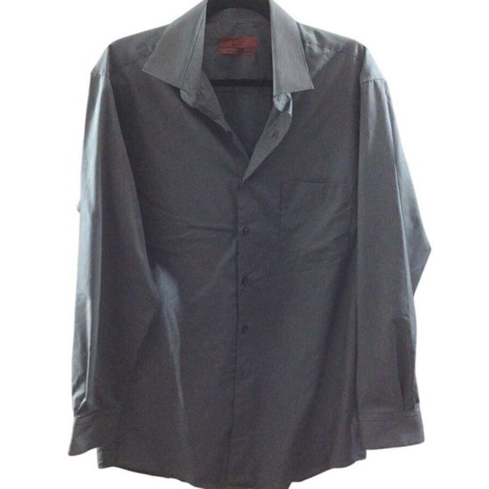 Alfani Gray Striped Fitted Stretch Fabric‎ Long Sleeve Button Down Shirt